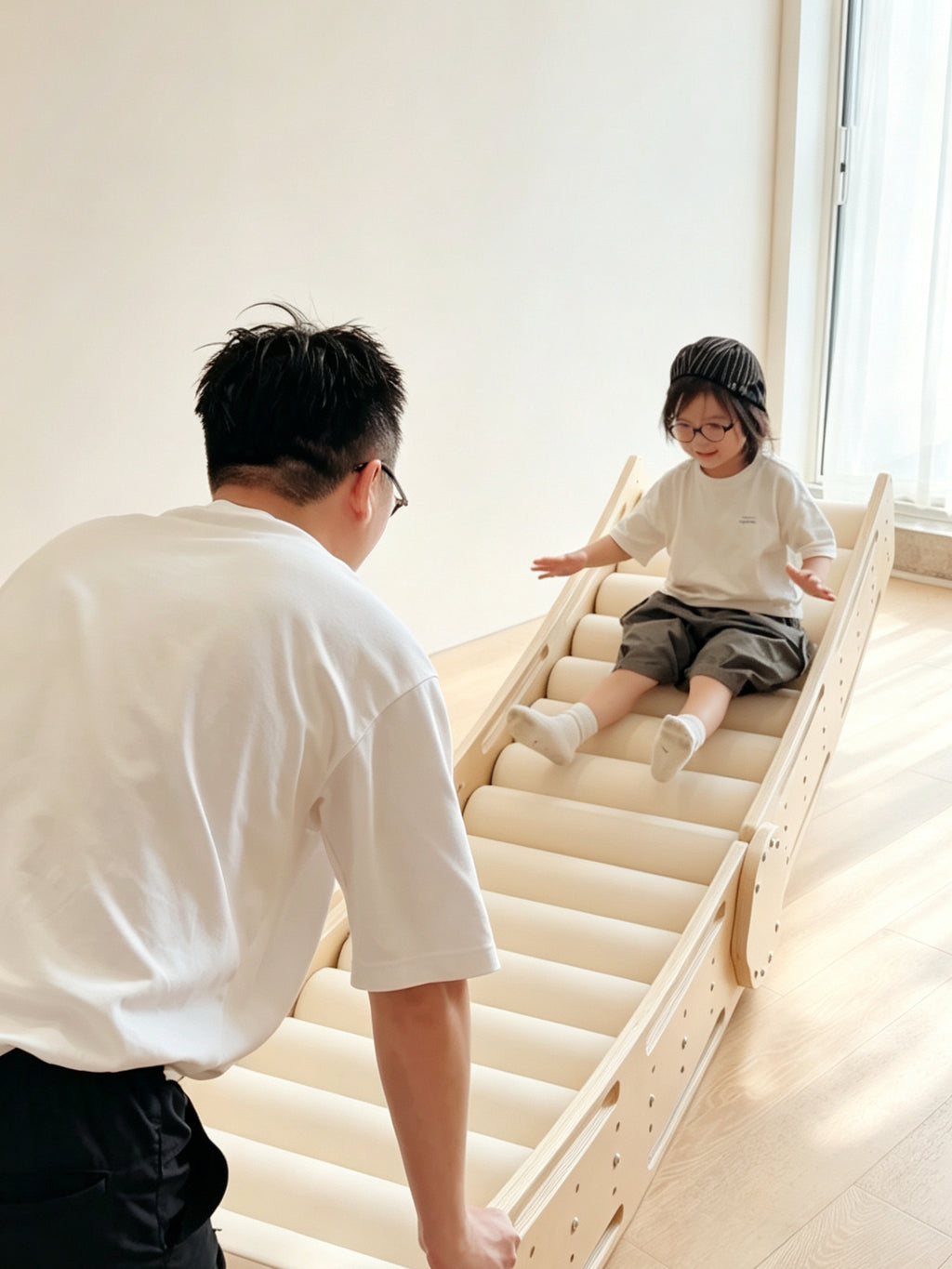 Bobizone Indoor Sensory Roller Slide – Wooden Climbing & Rolling Play Set for Kids