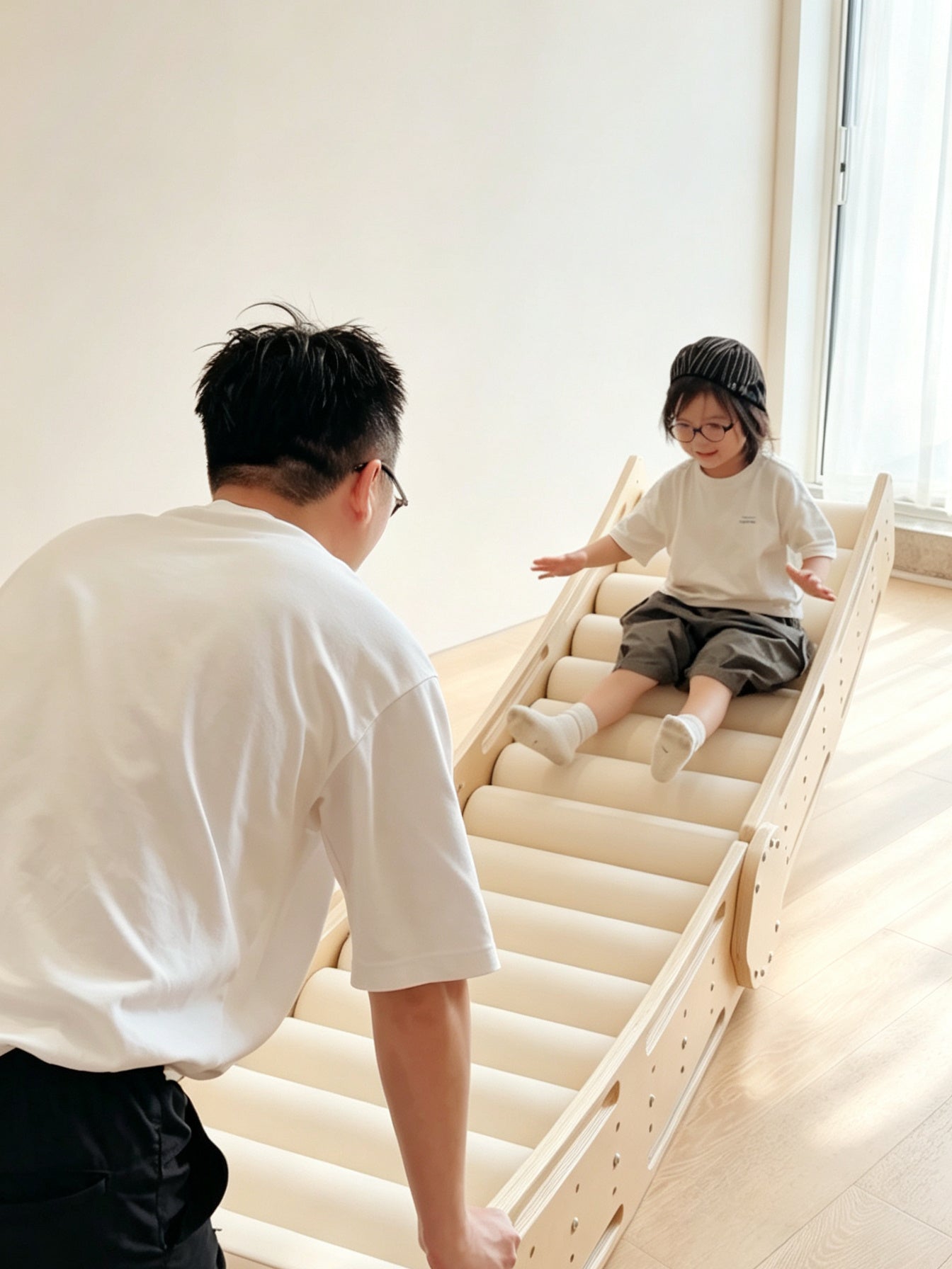 Bobizone Indoor Sensory Roller Slide – Wooden Climbing & Rolling Play Set for Kids