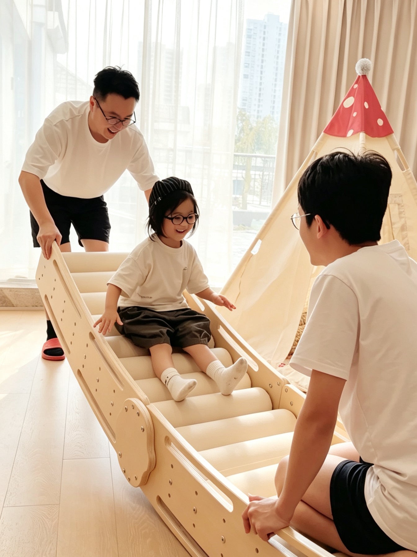 Bobizone Indoor Sensory Roller Slide – Wooden Climbing & Rolling Play Set for Kids