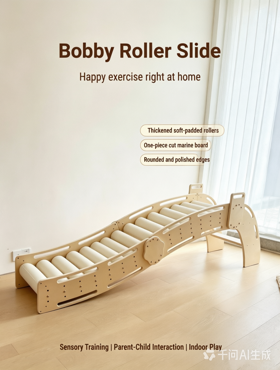 Bobizone Indoor Sensory Roller Slide – Wooden Climbing & Rolling Play Set for Kids
