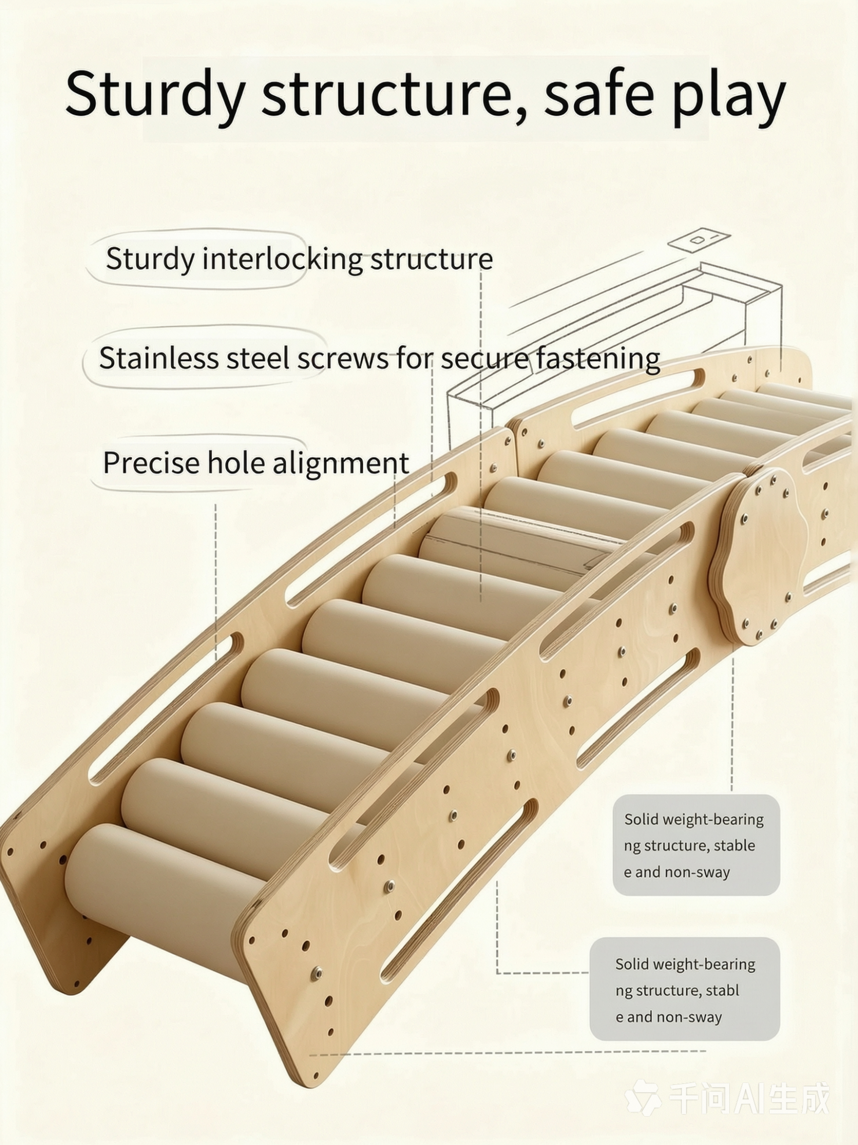 Bobizone Indoor Sensory Roller Slide – Wooden Climbing & Rolling Play Set for Kids